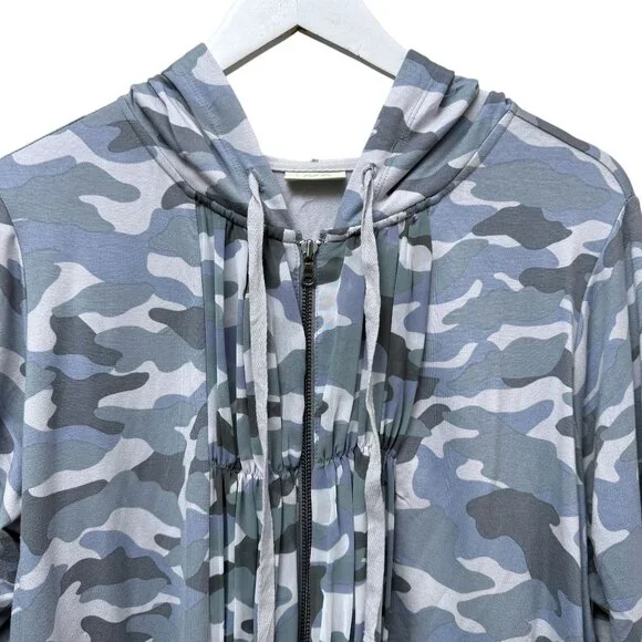 LOGO Lori Goldstein Hoodie Plus Size 1X Gray Camo Zip Front Stretch Jacket Women - Picture 3 of 9